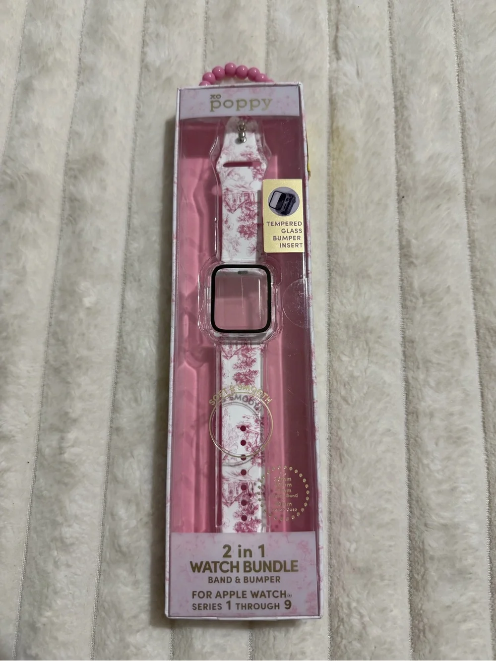 Poppy Barley Pink Floral Apple Watch Band with Tempered Glass Bumper